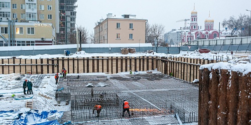 Армирование фундаментной плиты жилого корпуса