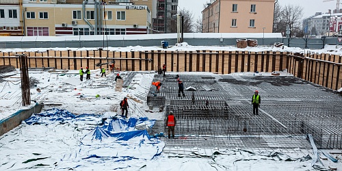 Армирование фундаментной плиты жилого корпуса